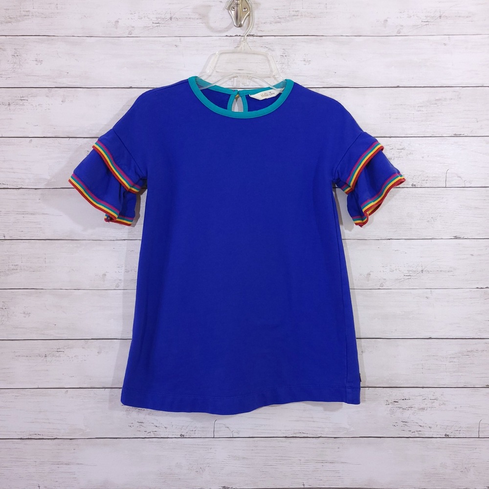 Matilda Jane School Bell Dress Tunic Top Blue‎ Rainbow Ruffle Sleeve Kids Size 4